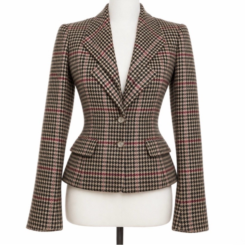 Vintage 1980’s Ralph Lauren Blazer Wool Herringbone Plaid USA Women’s Jacket 8 - Picture 2 of 11